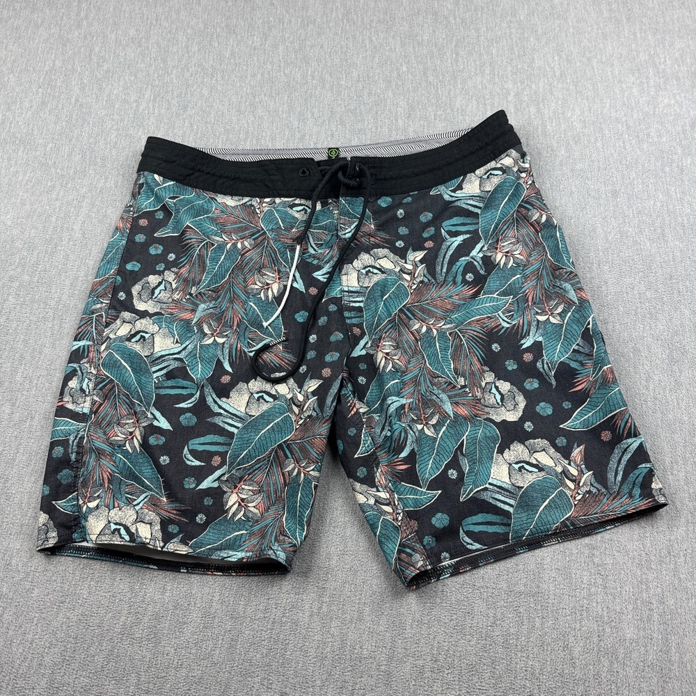 Volcom Shorts Mens 36 Blue Black Tropical‎ Boardshorts Swim Trunks Drawstring